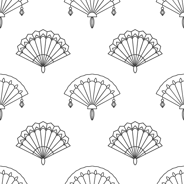 Vector seamless pattern of paper fans background from hand fan silhouettes of paper folding fans