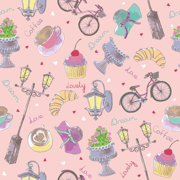 Seamless pattern on Paris from the romantic elements