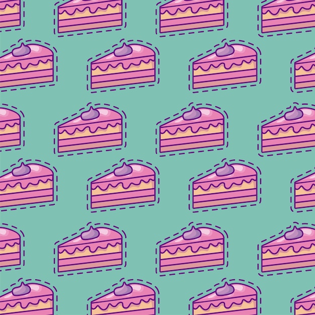 Seamless pattern patches of slices sweet cakes