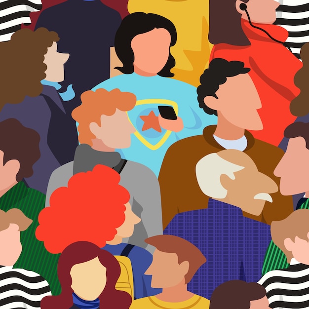 Seamless pattern of people crowd in a bold modern style