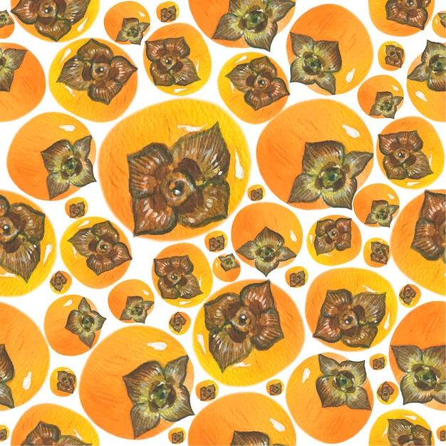 Seamless pattern Persimmon Hand painted watercolor Handmade fresh food design elements isolated