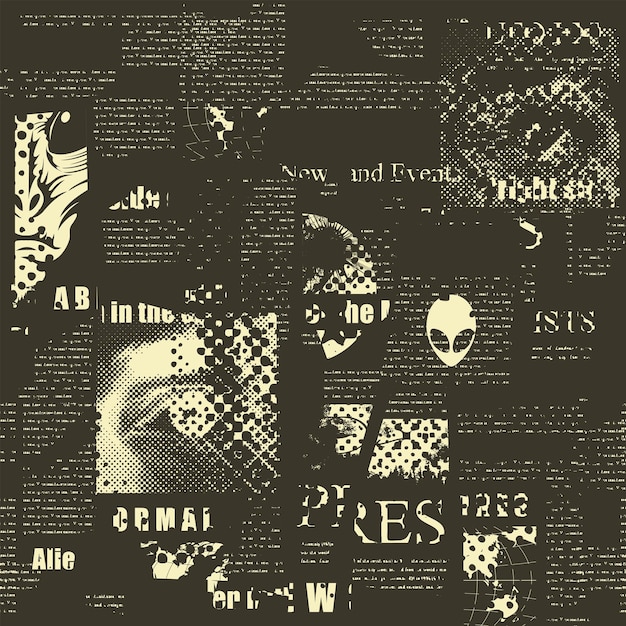 Vector seamless pattern of pieces of newspapers and photos