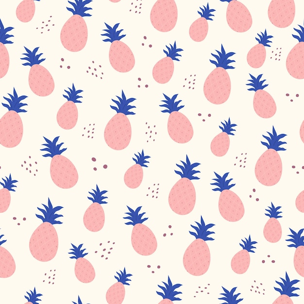 Seamless pattern in pink and blue colors with pineapples