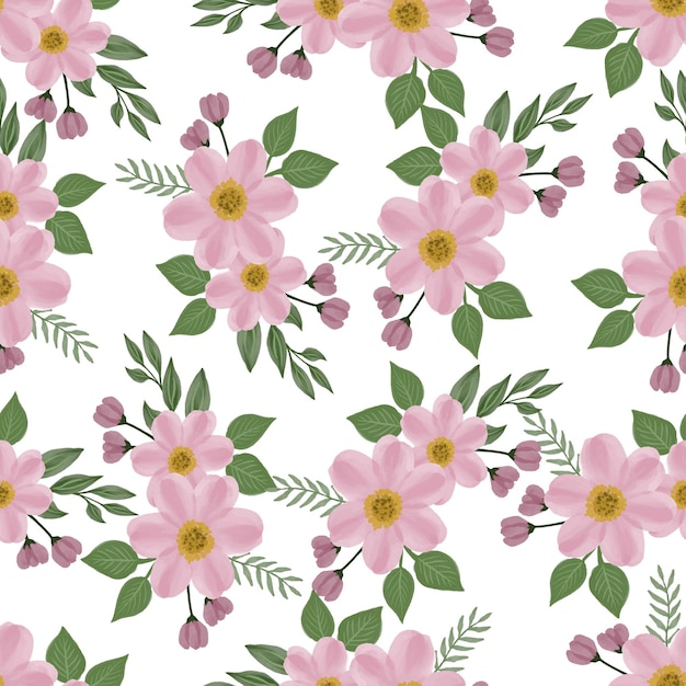 seamless pattern of pink flower and leaf for fabric and background design