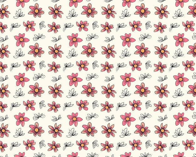 A seamless pattern of pink flowers on a white background.