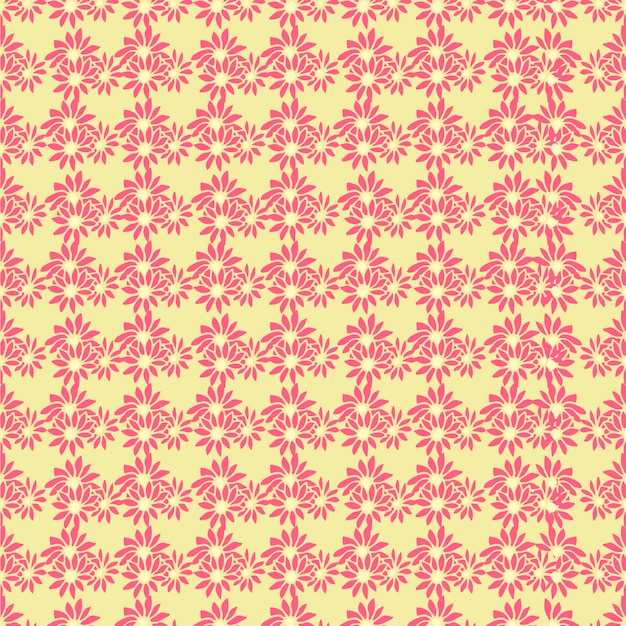 Seamless pattern pink flowers on yellow background vector illustration