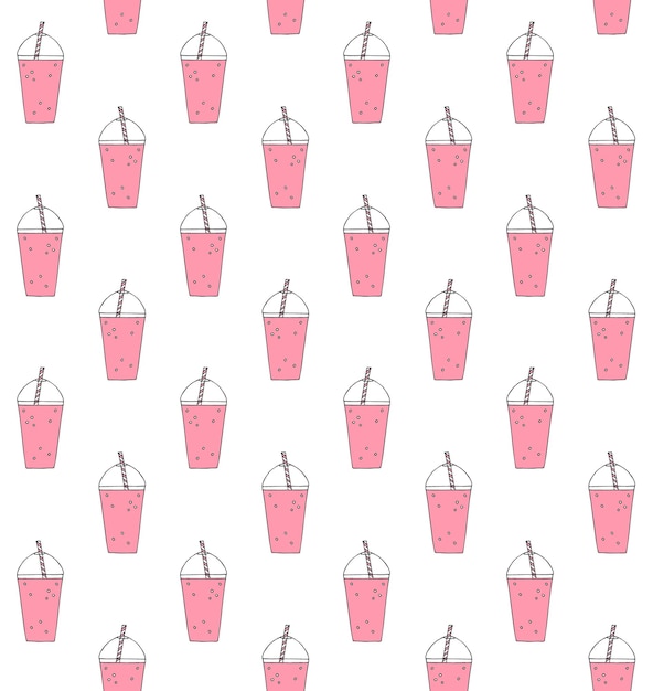 Seamless pattern of pink hand drawn smoothie milk shake