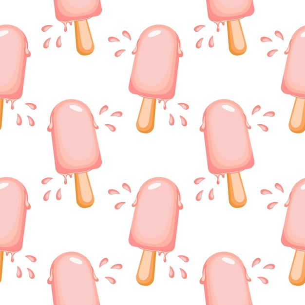 Seamless pattern, pink ice cream and drops on a white background. Summer print, background, textile