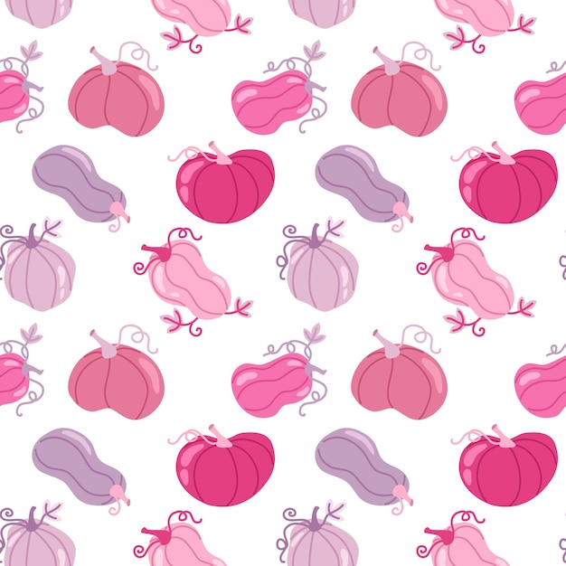 Seamless pattern pink and lilac pumpkin on white background Halloween harvest party pattern