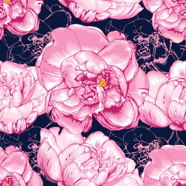 Seamless pattern pink Paeonia flowers abstract background.  hand drawing.