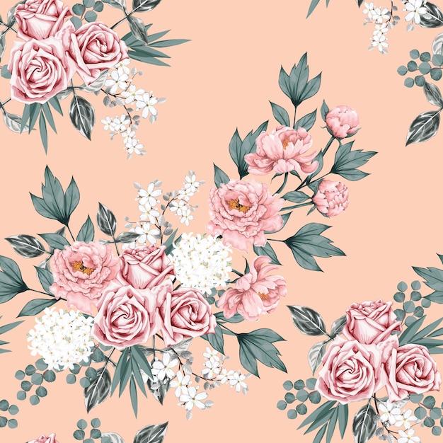 Seamless pattern pink Rose vintage