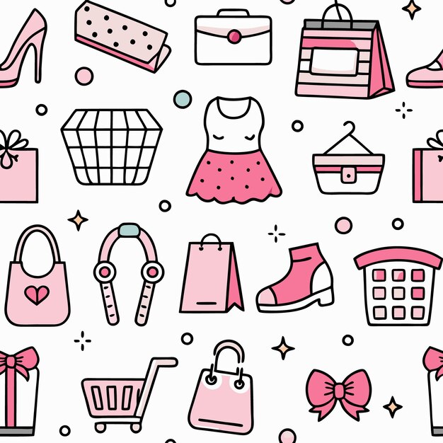 Seamless pattern of pink shopping related icons