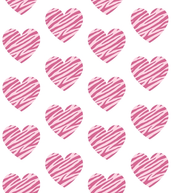 Seamless pattern of pink zebra hearts