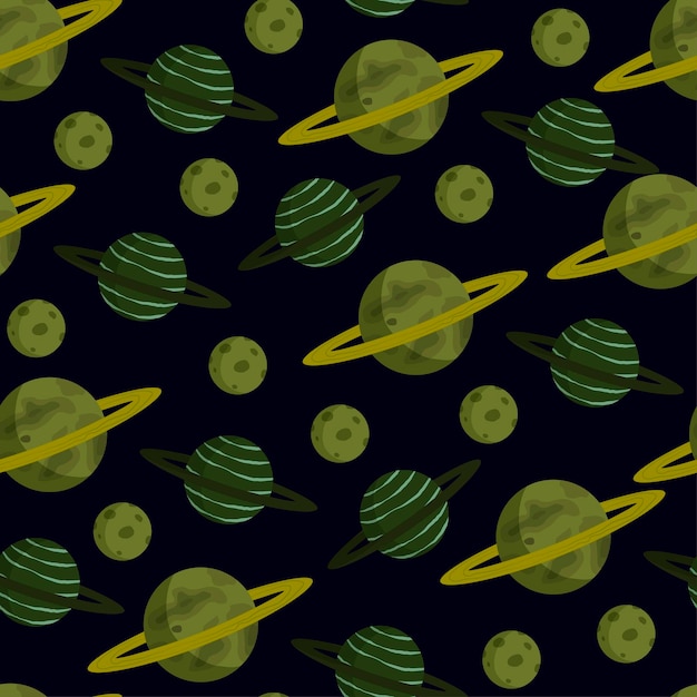 Seamless pattern Planets in space on dark background