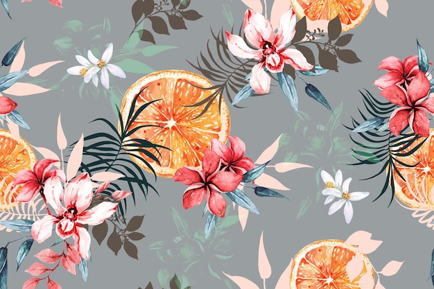 Seamless pattern of plumeria painted in watercolor for fabric and wallpaperTropical background