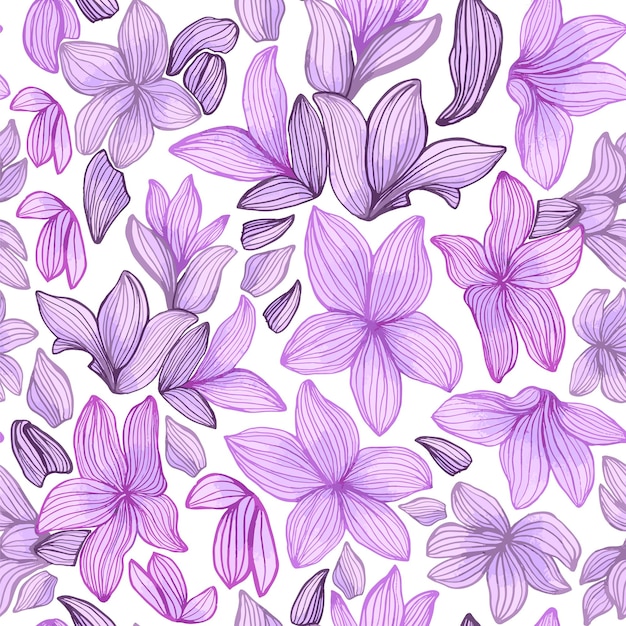 Seamless pattern of purple painted flowers Perfect for fabrics wrapping paper wallpaper