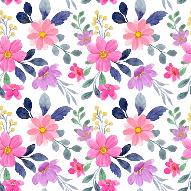 Seamless pattern of purple pink flower watercolor