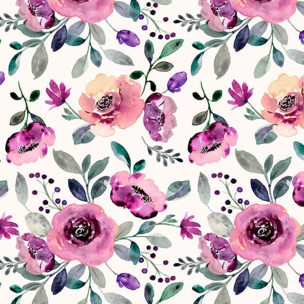 Seamless pattern of purple rose flower watercolor