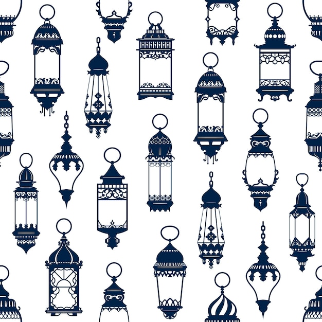 Seamless pattern of ramadan arab lanterns or lamps