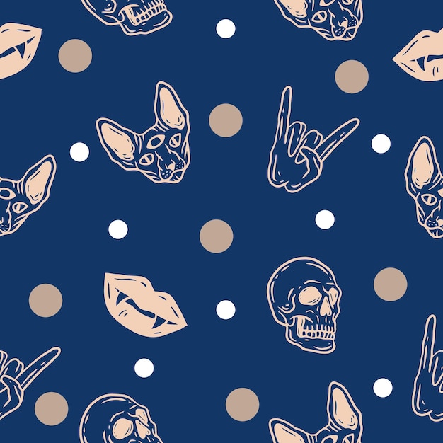 Seamless pattern random cream object wallpaper with design on blue