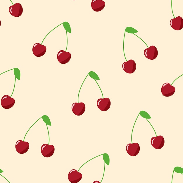 Seamless pattern of red cherries, vector illustration of ripe berries