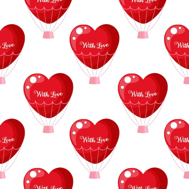 Seamless pattern, red heart balloons With love. Print, background for Valentine's day, vector