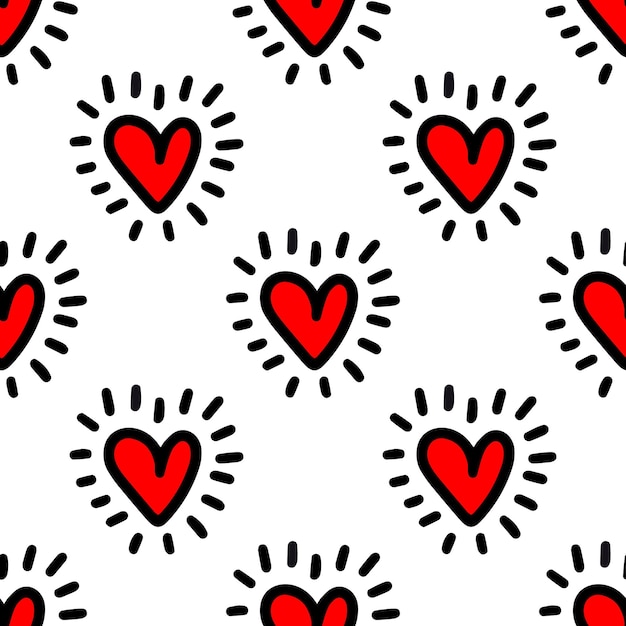 Seamless pattern of Red hearts. Vector illustration. Design for Valentines Day, textiles, wrappers, paper