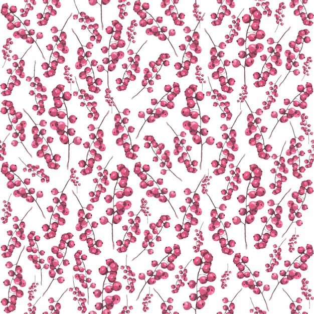 Seamless pattern Red Ribes Hand painted watercolor Handmade fresh food design elements isolated