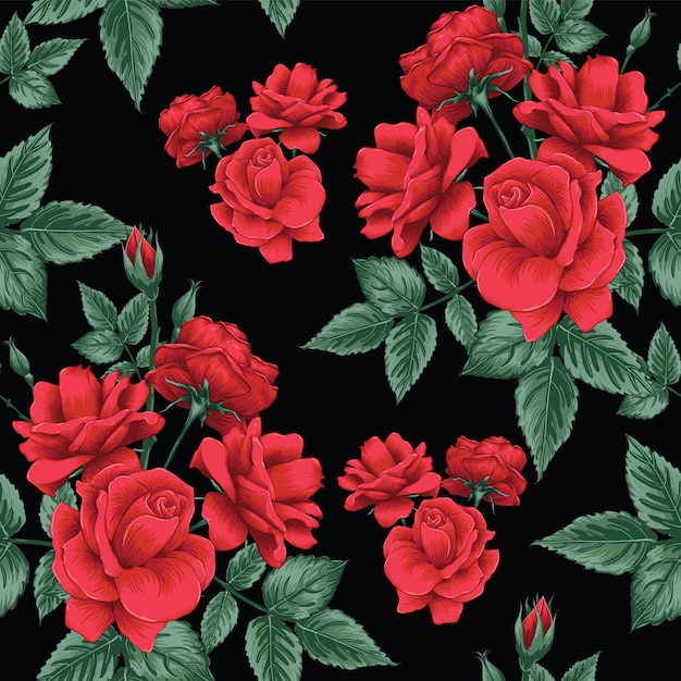 Seamless pattern red Rose flowers background.