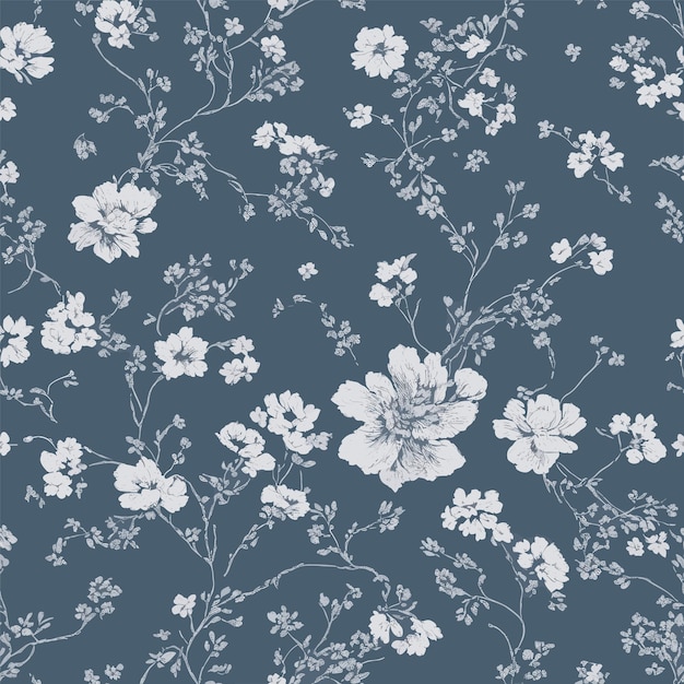 Seamless pattern repeat pattern design detailed illustration small floral background navy white