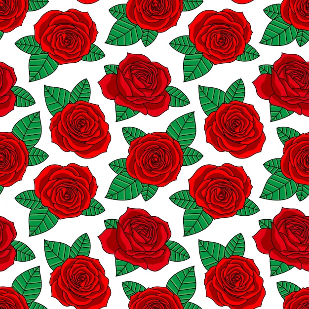 Seamless pattern rose flower isolated in white background