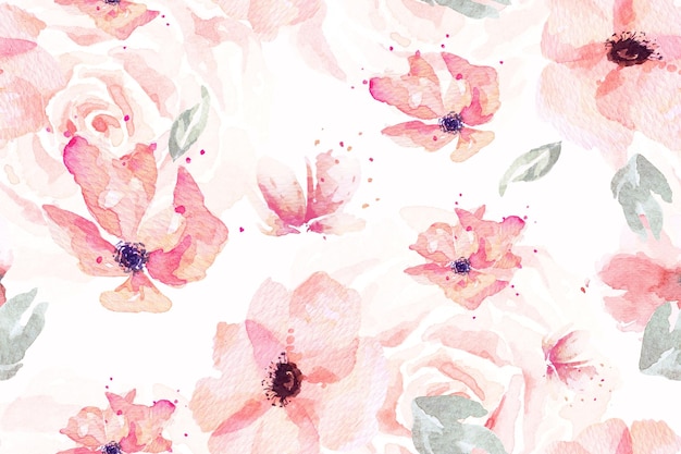 Seamless pattern of rose and orange flowers drawn with watercolor for fabric and wallpaper