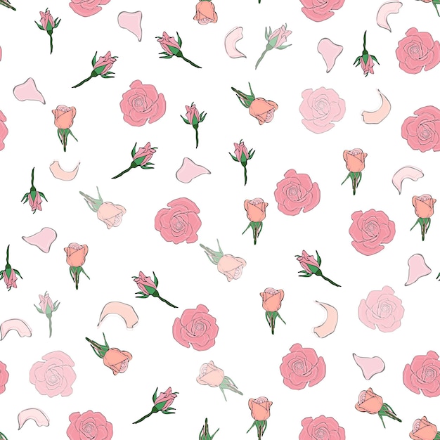 Seamless pattern rose petals buds and flowers Confetti cosmetics wedding beautiful flower background