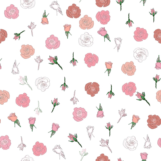 Seamless pattern rose petals buds and flowers Confetti cosmetics wedding beautiful flower background