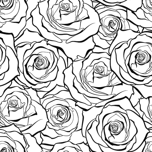 Seamless pattern of roses on a white background.