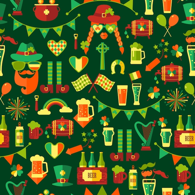 Seamless pattern for Saint Patricks day on green background.