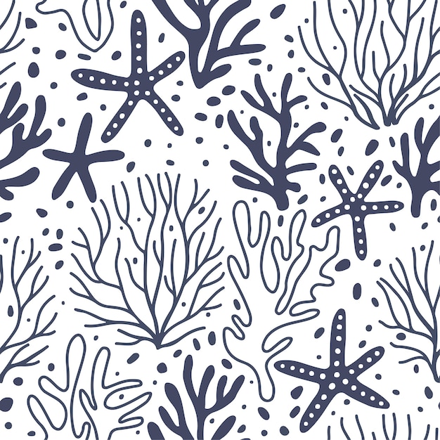 Vector seamless pattern of sea life leaves simple vector pattern