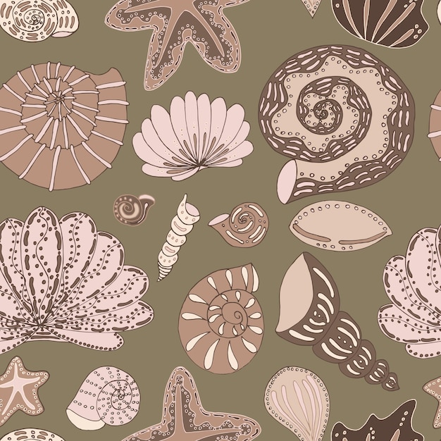 Seamless pattern seashells and stars