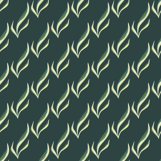 Seamless pattern seaweed on dark teal background. Marine flora templates for fabric. Design vector illustration. For seasonal textile prints, banners, backdrops and wallpapers.