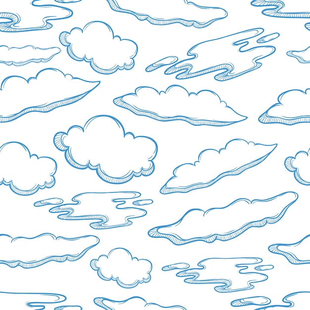 Seamless Pattern Set Of Cloud With Blue Outline