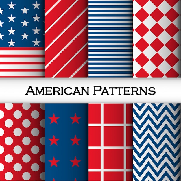 seamless pattern set with stripes, rombus, squares, dots and american flag rombo