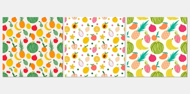 Seamless pattern set with tropical fruits