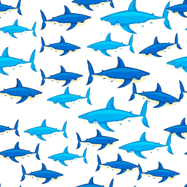 Seamless pattern shark on isolated white background. Texture of marine fish for any purpose.