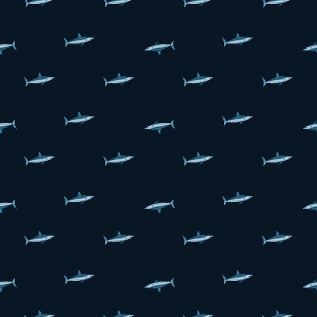 Seamless pattern shark Mako on black background. Animal templates for fabric design. Great for textile print, wrapping, cover. Vector illustration.