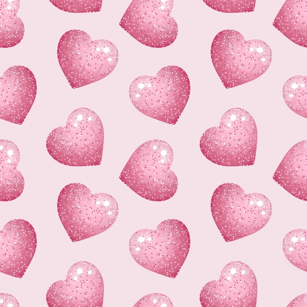 Seamless pattern, shiny pink hearts on a pink background. Background for wedding, valentine, vector