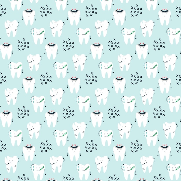 Seamless pattern sick teeth with abstract crosses