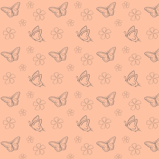 Seamless pattern silhouette of the butterfly and flower on beige background graphic design print vector illustration