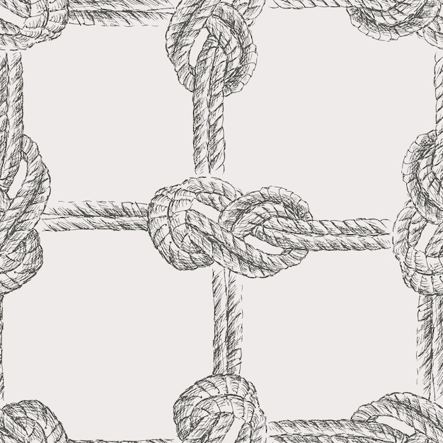 Seamless pattern of sketches rigging rope with sea knots