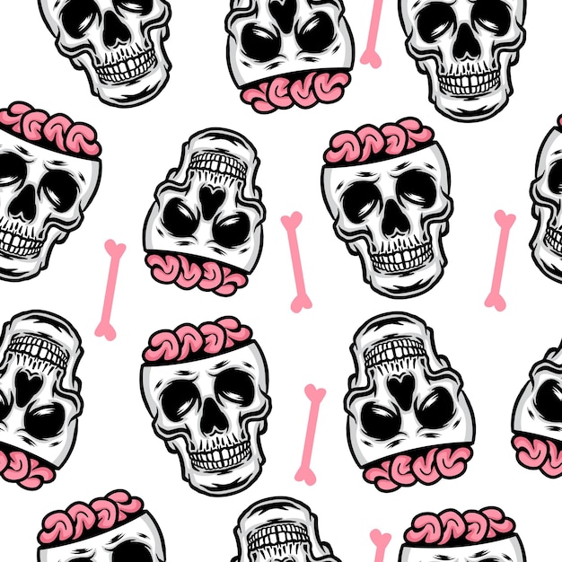 Seamless pattern of a skull with brain