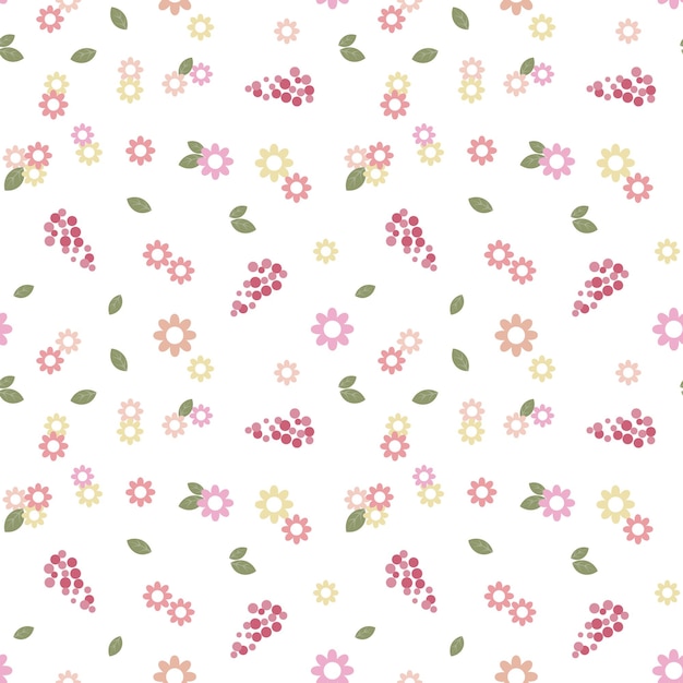 Seamless pattern of small delicate flowers and scattered leaves Floral background print textile